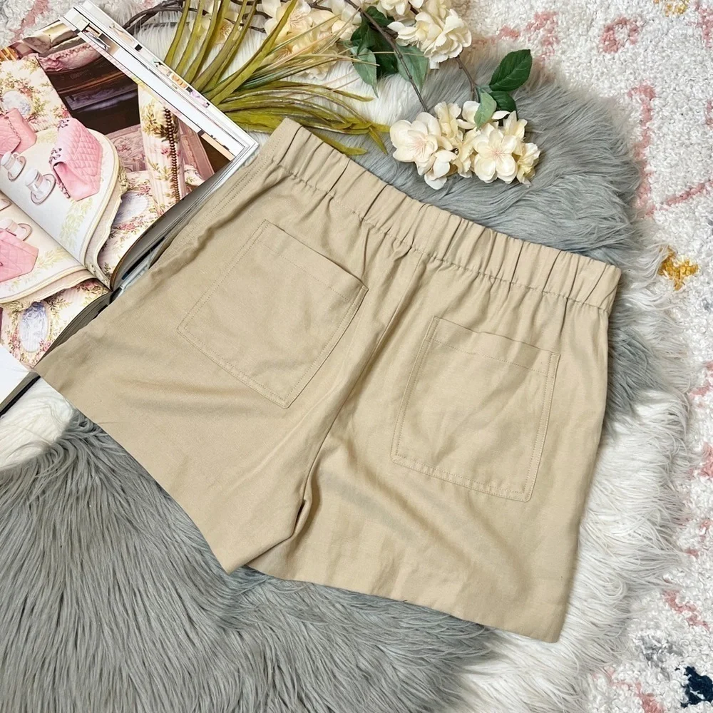 Banana Republic Tan Women’s Linen Knit Pull On Woven Shorts Sz LP - Picture 8 of 10